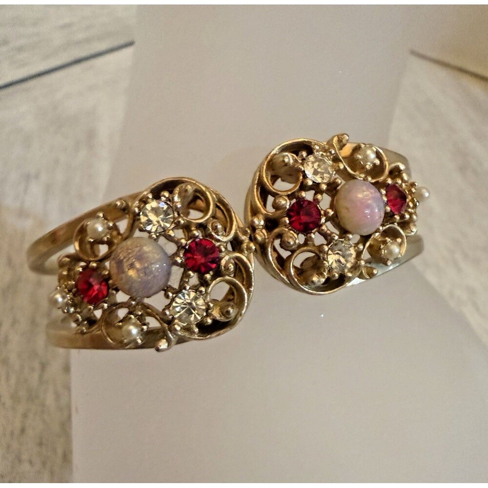 Vintage Victorian Revival Style Clamper Bracelet Hinged Bangle Cuff Gold Ornate